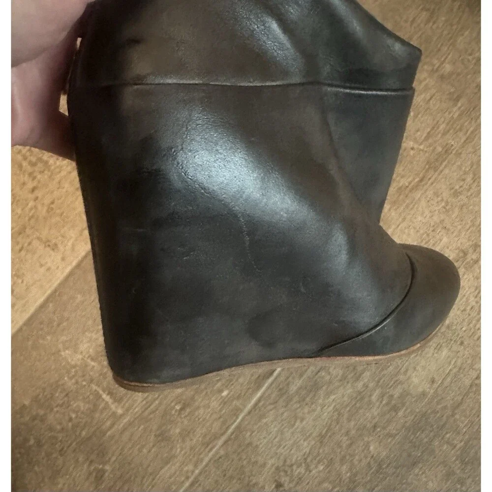 UGG Black Leather Wedge Ankle Booties
